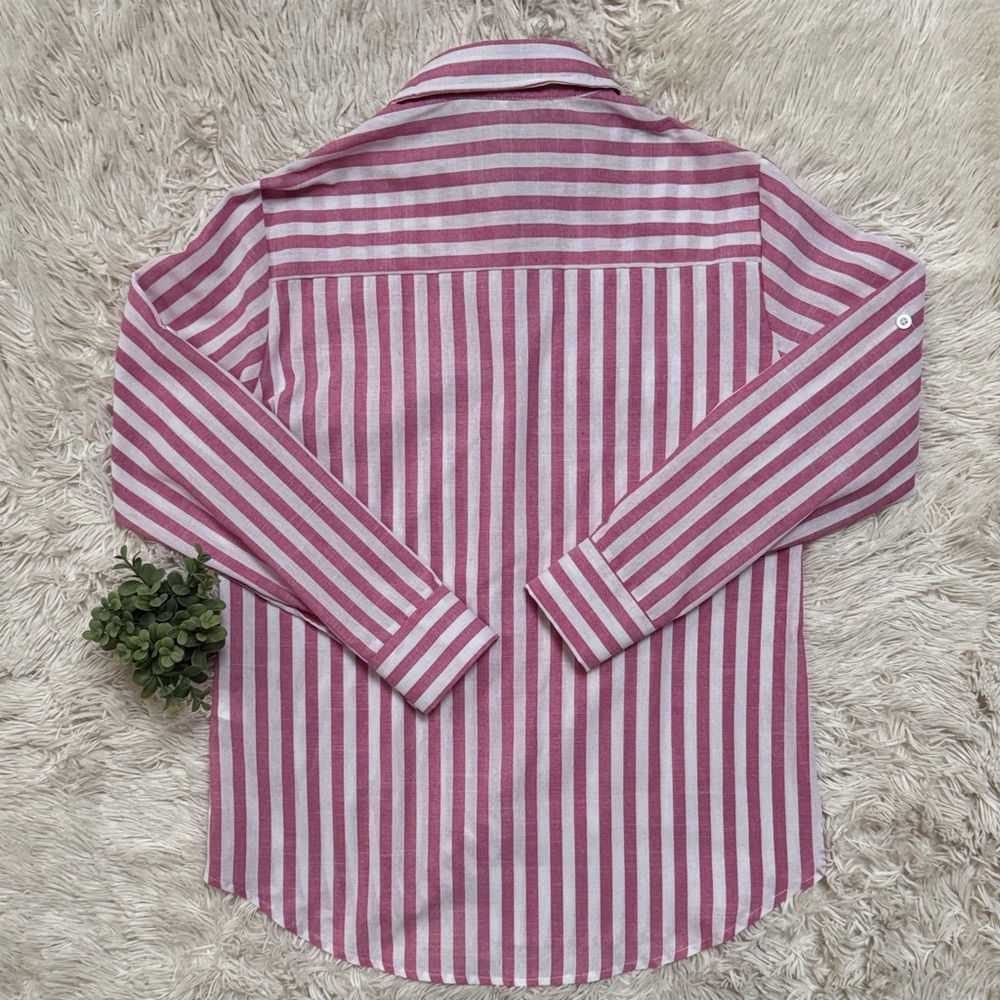 Boutique Striped Button-l Down Shirt 💗 Pink & White - Picture 4 of 16